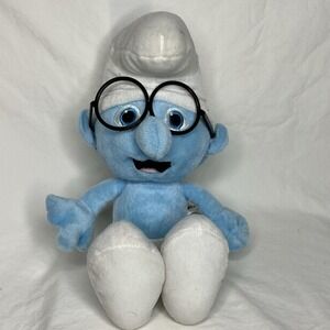 Brainy Smurf Plush Toy w Glasses 12" Blue White Hat Stuffed Smurfs Doll